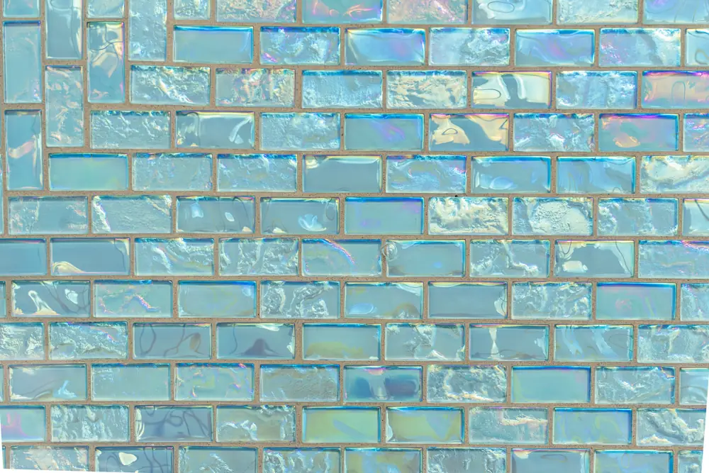 Iridescent aqua glass mosaic tile