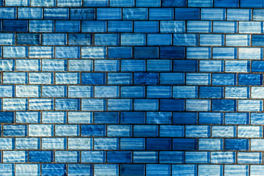 Blue glass mosaic tile wall detail